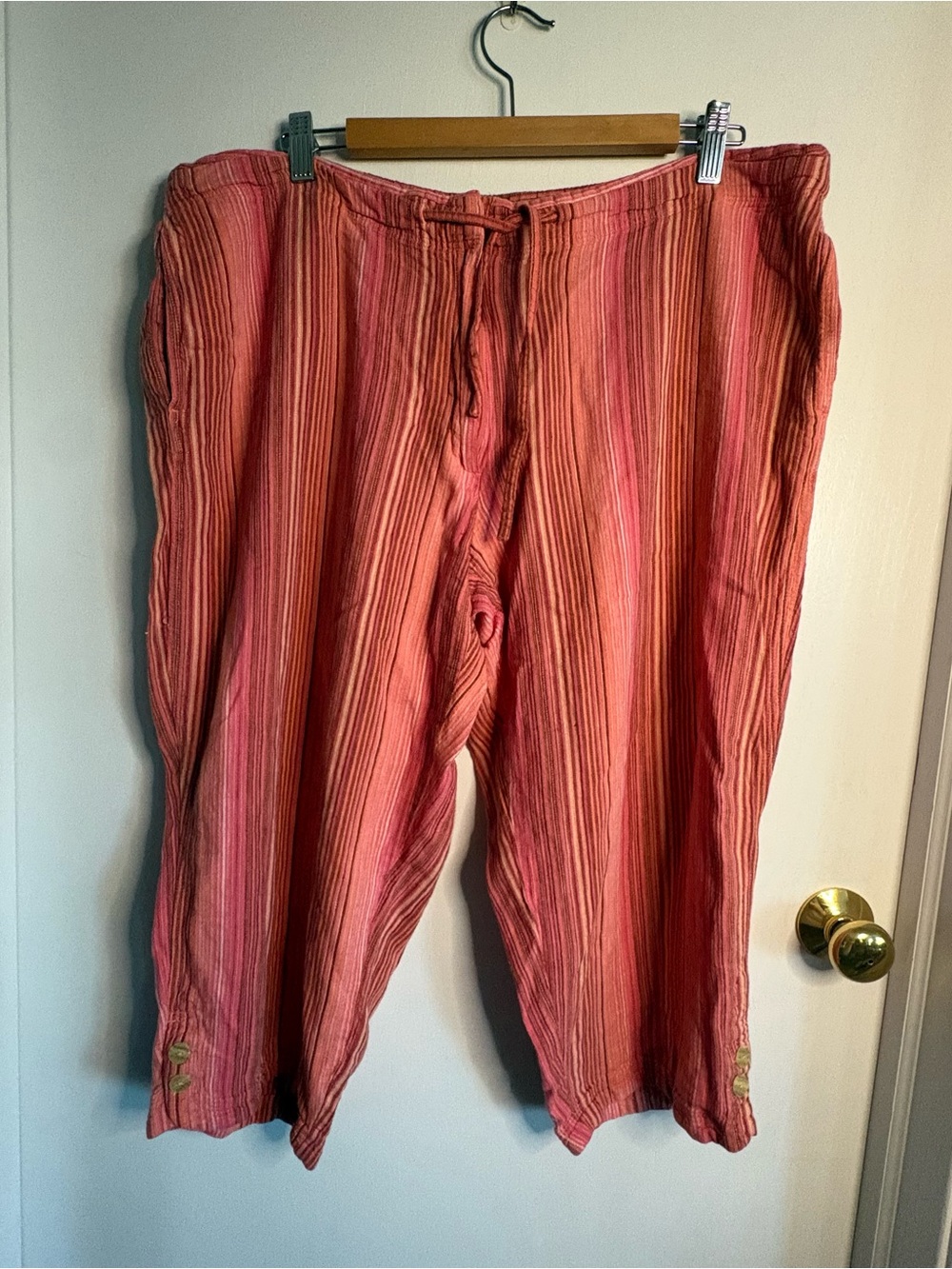 Avenue Plus Sz 18/20 Striped Linen/Rayon Woven Capri Side Pockets Boho Beachy